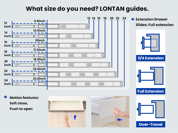 LONTAN Soft Close Drawer Slides 12/14/16/18/20/22/24 Inch Cabinet Drawer Slides 1/2/5/6/10 Pairs - Ball Bearing Drawer Slides Heavy Duty Full Extension Drawer Slides Dresser Kitchen, 100 LB Capacity