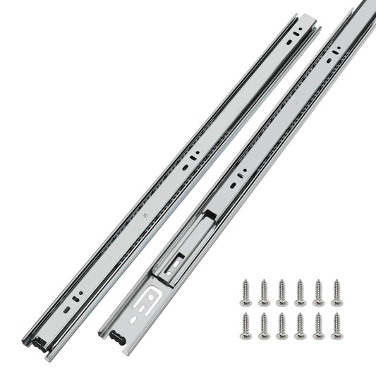 LONTAN Silver Drawer Slides 1 Pair Heavy Duty Metal Dresser Rails Cabinet Drawer Tool Box Trash Can Kitchen Glides 3-Section Side Mount Full Extension Ball Bearing Kitchen Drawer Slides